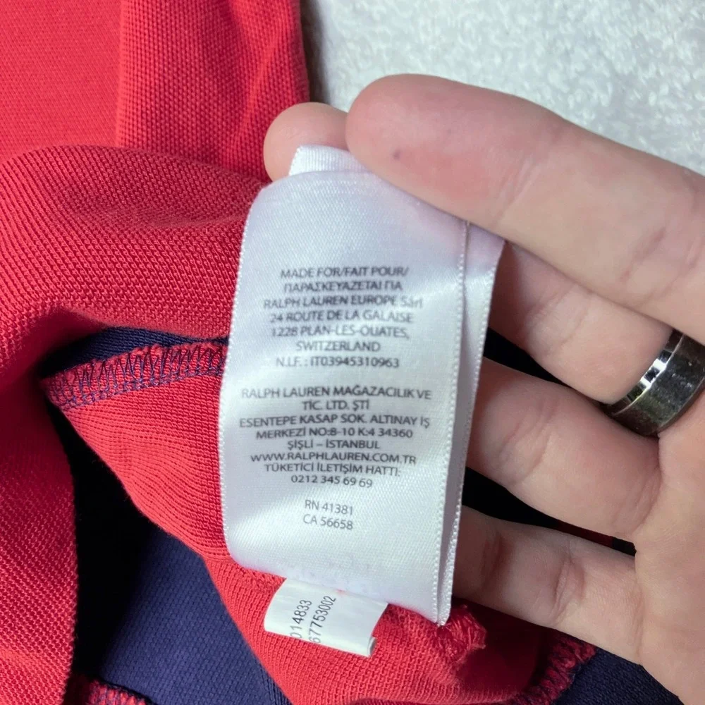 Polo Ralph Lauren Polo Shirt Red Navy Blue Sash Big Pony Custom Slim Fit Mens M